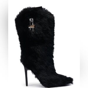 AZALEA WANG Black Luxe Fur Stiletto Boots